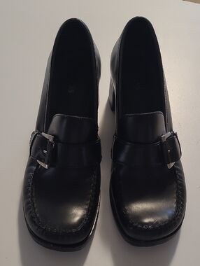 Bass Classic Black Leather Buckle Loafers Size 6.5